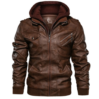 Men's Premium Salvador PU Leather Jacket with Detachable Hoodie Durable Waterproof