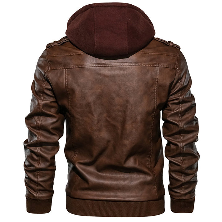 Men's Premium Salvador PU Leather Jacket with Detachable Hoodie Durable Waterproof